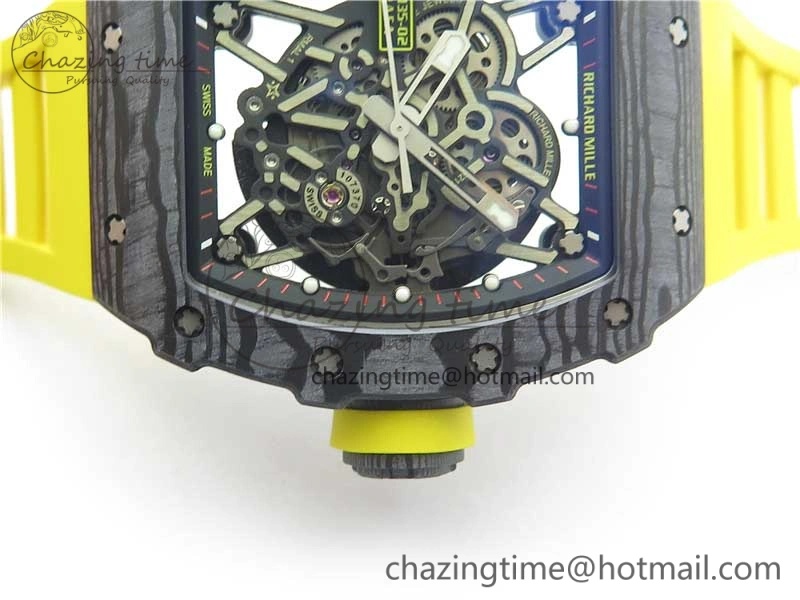 RM035-02 Real Forge Carbon Z+F 1:1 Best Edition Skeleton Dial on Yellow Rubber Strap NH05A Refined 9416