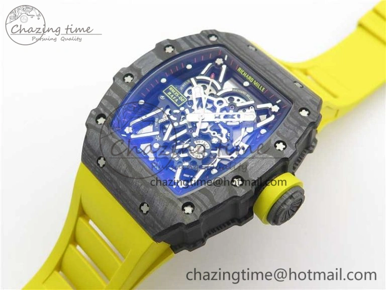 RM035-02 Real Forge Carbon Z+F 1:1 Best Edition Skeleton Dial on Yellow Rubber Strap NH05A Refined 9416