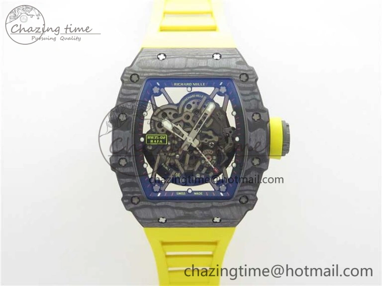 RM035-02 Real Forge Carbon Z+F 1:1 Best Edition Skeleton Dial on Yellow Rubber Strap NH05A Refined 9416