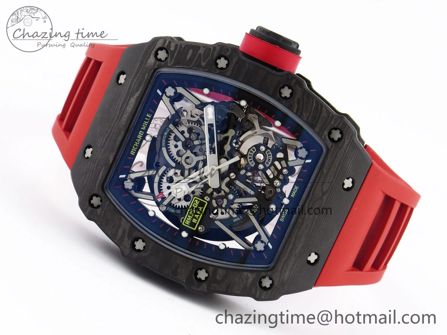 Comfortable RM035-02 Real NTPT T+F 1:1 Best Edition Skeleton Dial on Red Rubber Strap 9338