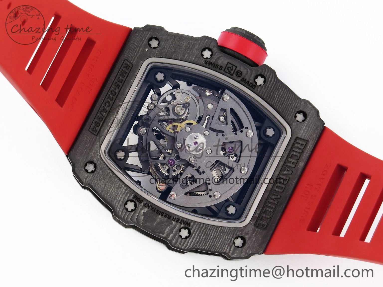 Comfortable RM035-02 Real NTPT T+F 1:1 Best Edition Skeleton Dial on Red Rubber Strap 9338