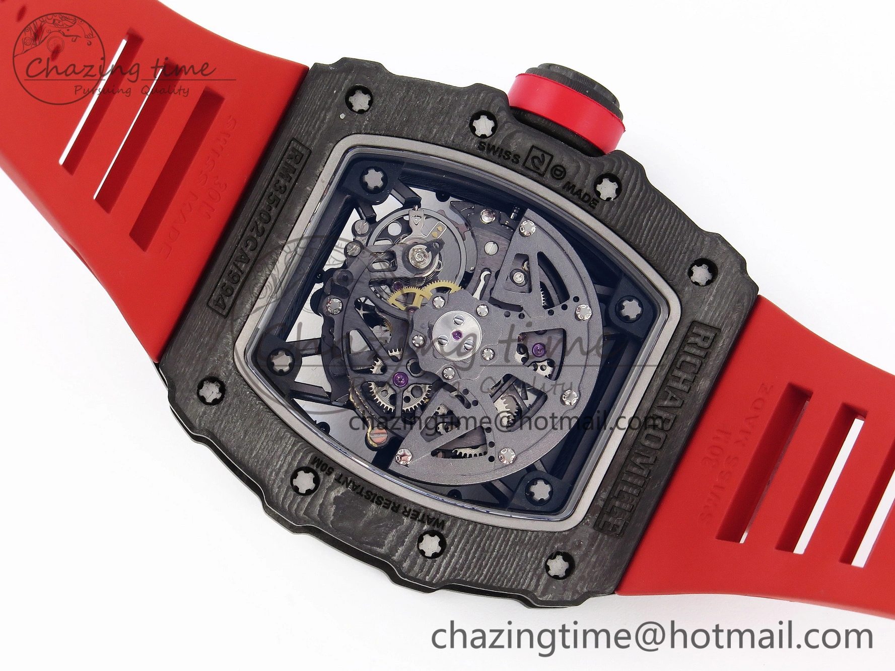 Comfortable RM035-02 Real NTPT T+F 1:1 Best Edition Skeleton Dial on Red Rubber Strap 9338