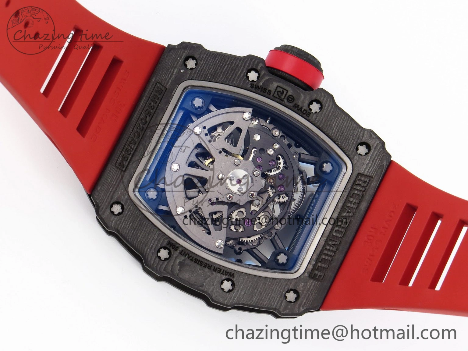 Comfortable RM035-02 Real NTPT T+F 1:1 Best Edition Skeleton Dial on Red Rubber Strap 9338