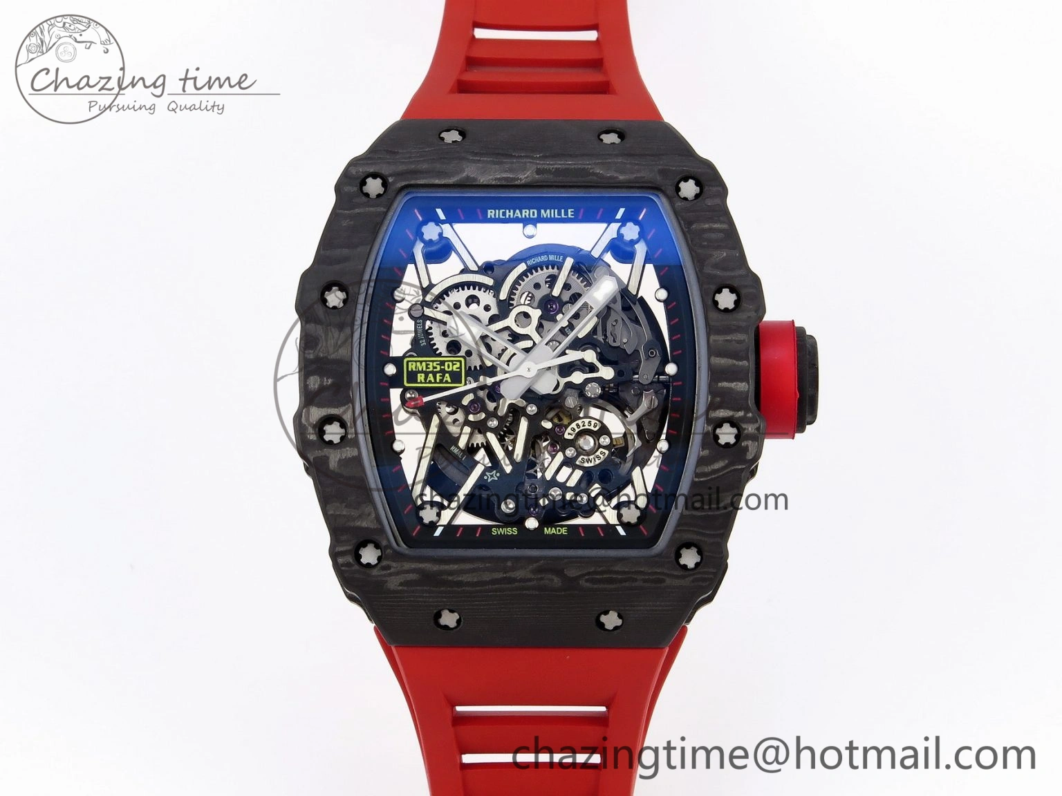 Comfortable RM035-02 Real NTPT T+F 1:1 Best Edition Skeleton Dial on Red Rubber Strap 9338