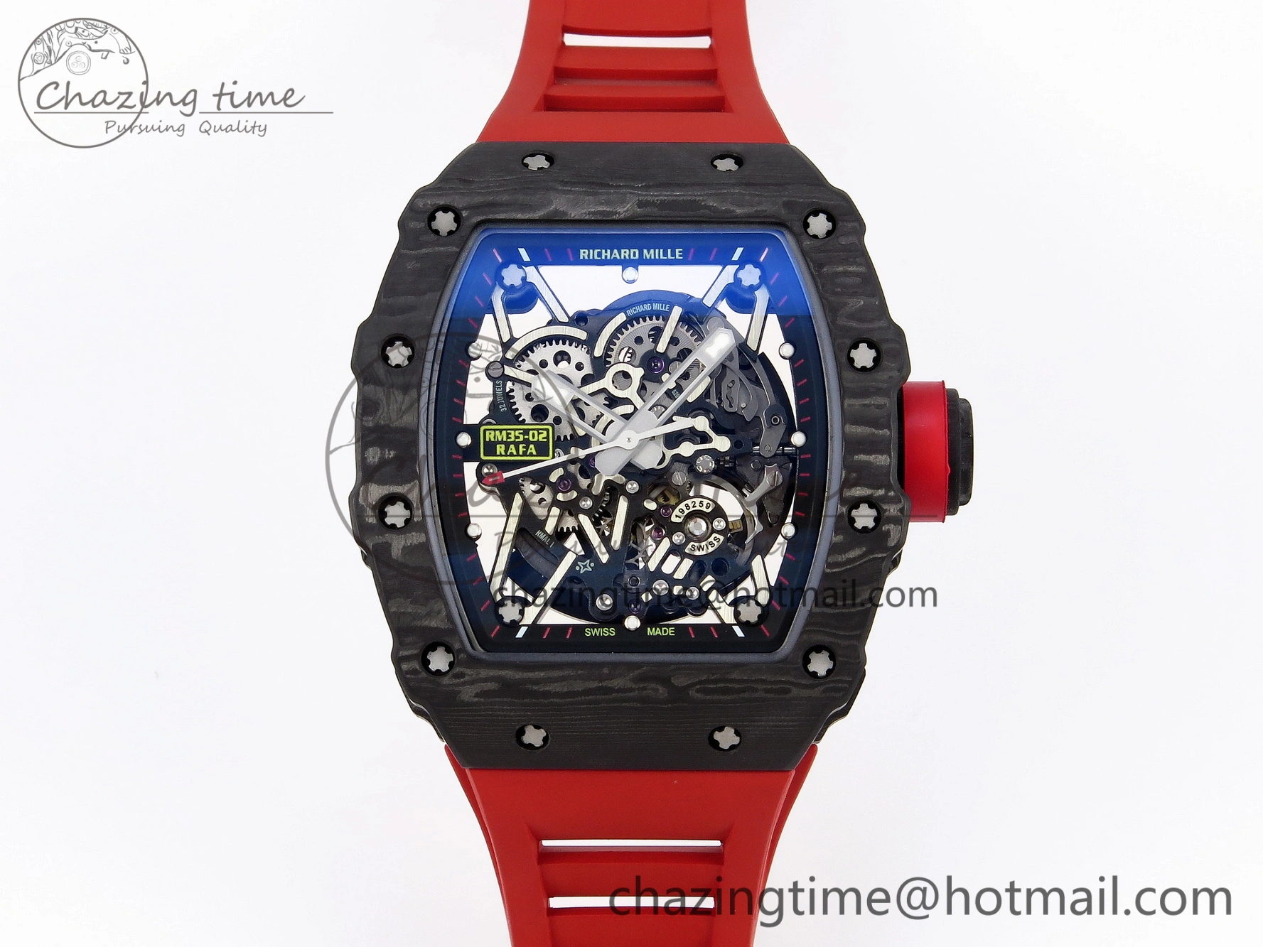 Comfortable RM035-02 Real NTPT T+F 1:1 Best Edition Skeleton Dial on Red Rubber Strap 9338