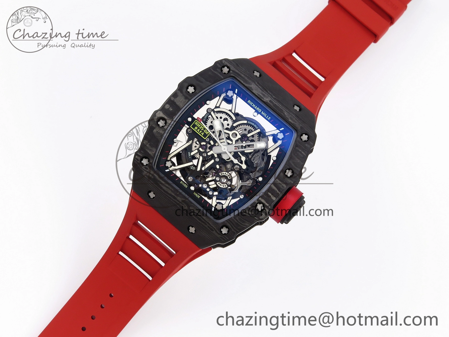 Comfortable RM035-02 Real NTPT T+F 1:1 Best Edition Skeleton Dial on Red Rubber Strap 9338