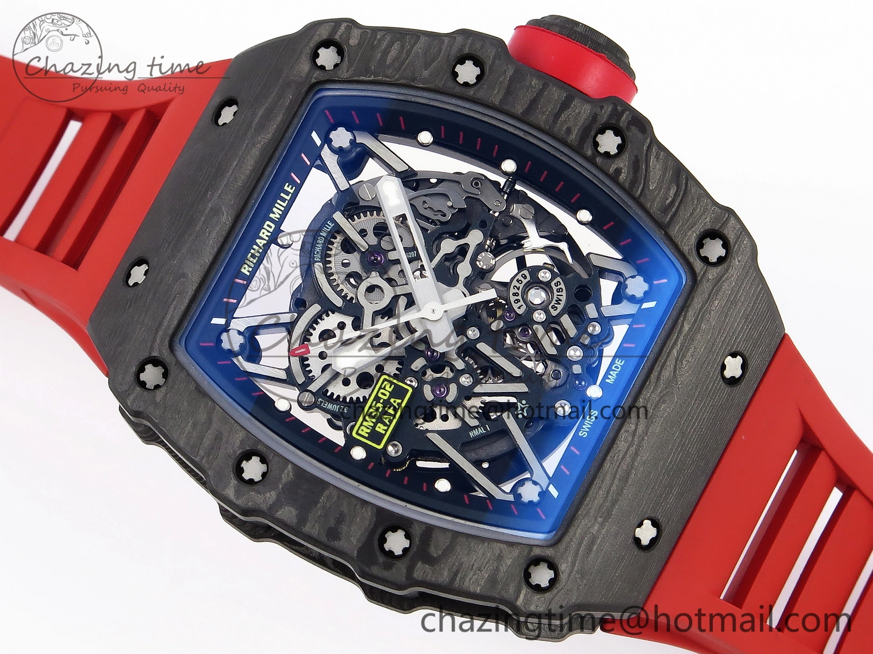 Comfortable RM035-02 Real NTPT T+F 1:1 Best Edition Skeleton Dial on Red Rubber Strap 9338