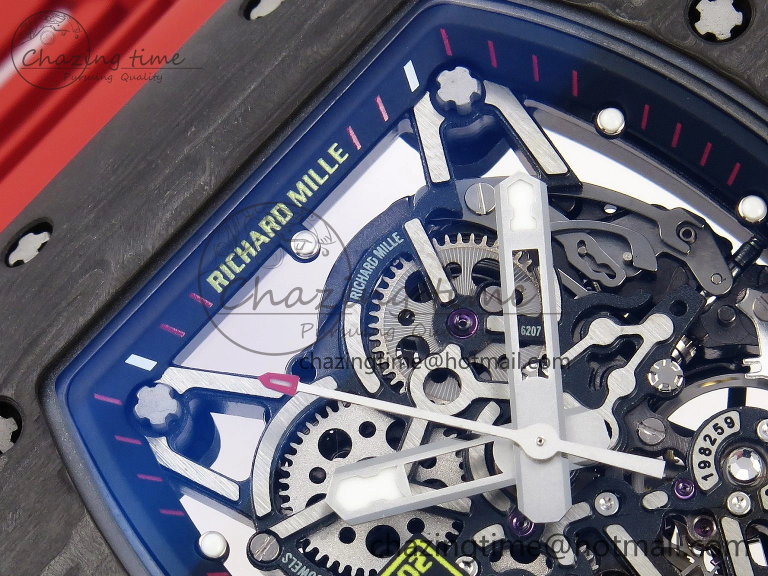 Comfortable RM035-02 Real NTPT T+F 1:1 Best Edition Skeleton Dial on Red Rubber Strap 9338