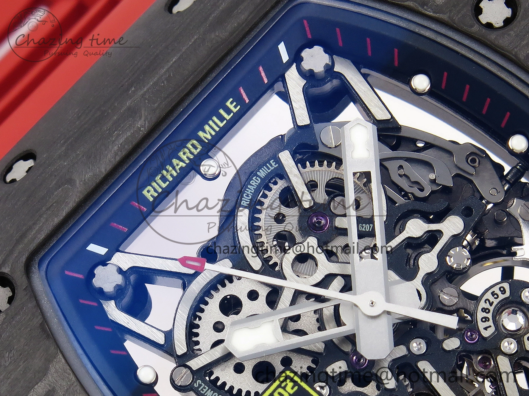 Comfortable RM035-02 Real NTPT T+F 1:1 Best Edition Skeleton Dial on Red Rubber Strap 9338