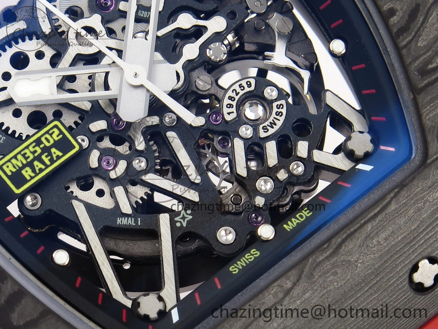 Comfortable RM035-02 Real NTPT T+F 1:1 Best Edition Skeleton Dial on Red Rubber Strap 9338