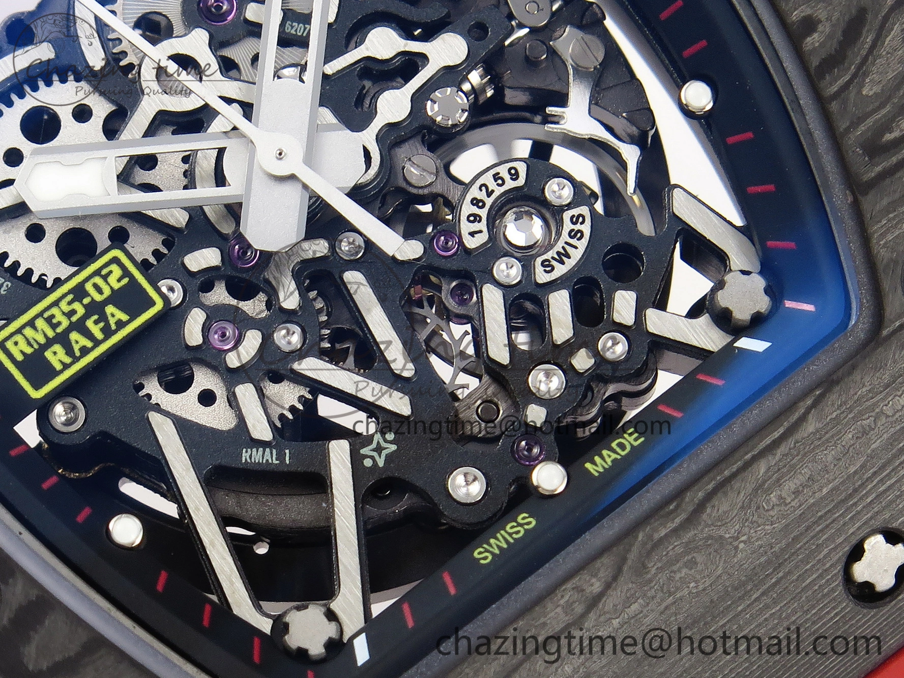 Comfortable RM035-02 Real NTPT T+F 1:1 Best Edition Skeleton Dial on Red Rubber Strap 9338