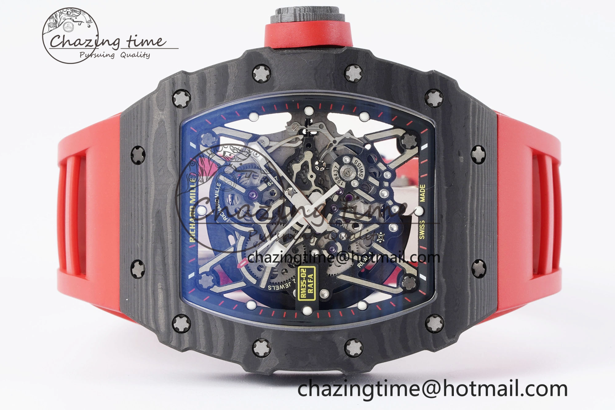 Premium RM035-02 Real NTPT ZF 1:1 Best Edition Skeleton Dial on Red Rubber Strap NH05A V3+ 9346