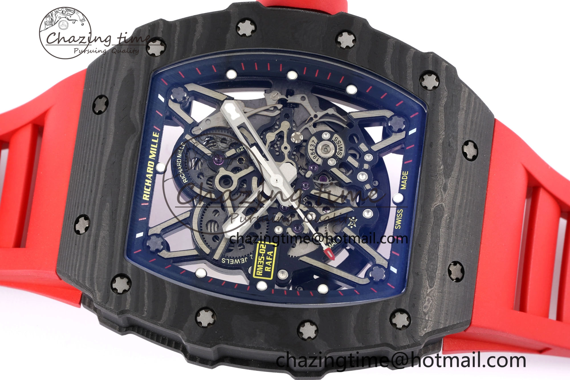 Premium RM035-02 Real NTPT ZF 1:1 Best Edition Skeleton Dial on Red Rubber Strap NH05A V3+ 9346