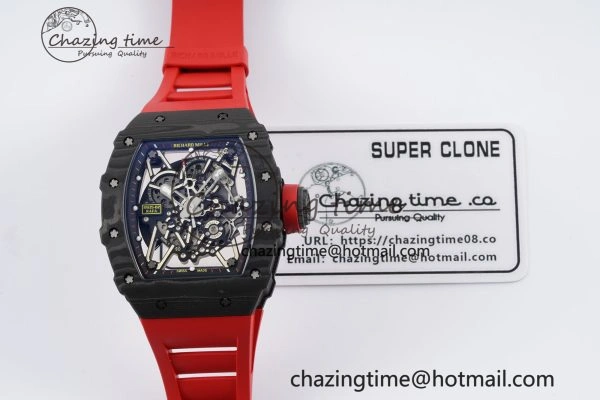 Premium RM035-02 Real NTPT ZF 1:1 Best Edition Skeleton Dial on Red Rubber Strap NH05A V3+ 9346