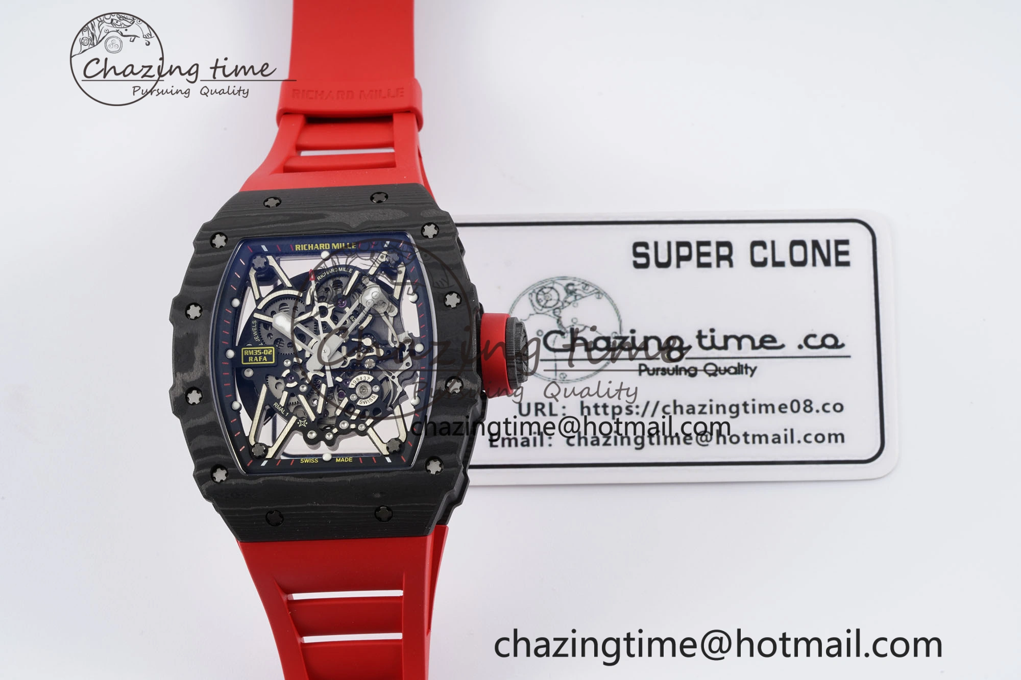 Premium RM035-02 Real NTPT ZF 1:1 Best Edition Skeleton Dial on Red Rubber Strap NH05A V3+ 9346