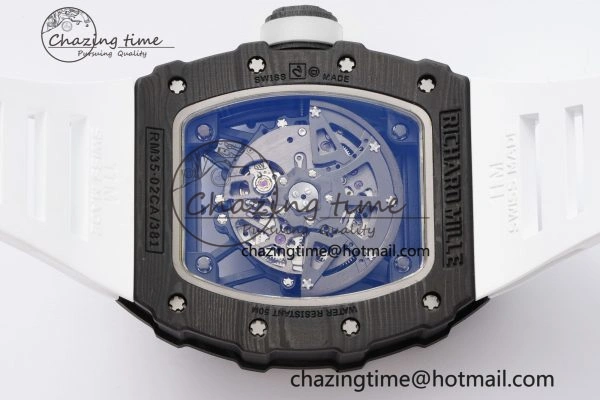Original RM035-02 Real NTPT ZF 1:1 Best Edition Skeleton Dial on White Rubber Strap NH05A V3+ 9345