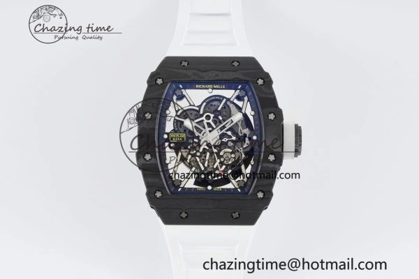 Original RM035-02 Real NTPT ZF 1:1 Best Edition Skeleton Dial on White Rubber Strap NH05A V3+ 9345