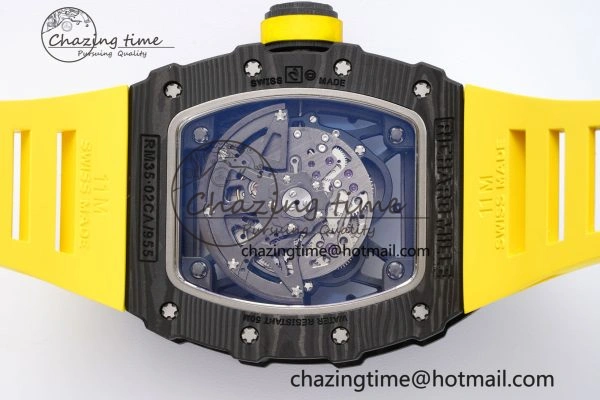 RM035-02 Real NTPT ZF 1:1 Best Edition Skeleton Dial on Yellow Rubber Strap NH05A V3+ Affordable 9347