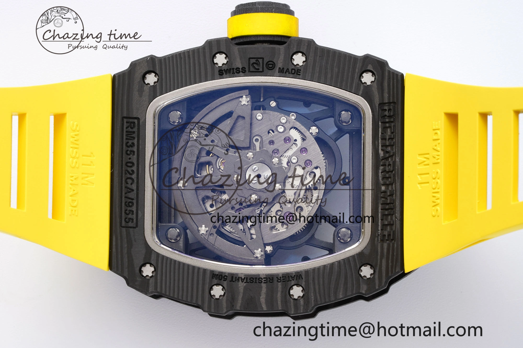 RM035-02 Real NTPT ZF 1:1 Best Edition Skeleton Dial on Yellow Rubber Strap NH05A V3+ Affordable 9347