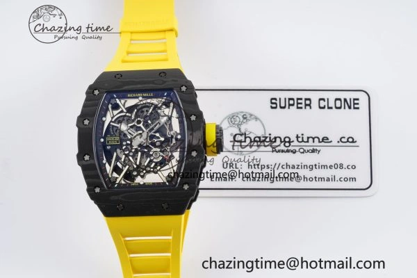 RM035-02 Real NTPT ZF 1:1 Best Edition Skeleton Dial on Yellow Rubber Strap NH05A V3+ Affordable 9347
