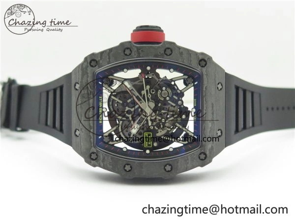 RM035-02 Real NTPT ZF All in One movement 1:1 Best Edition Skeleton Dial on Black Rubber Strap V Stretchable 9386