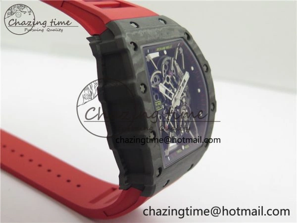 Soft RM035-02 Real NTPT ZF All in One movement 1:1 Best Edition Skeleton Dial on Red Rubber Strap V 9388