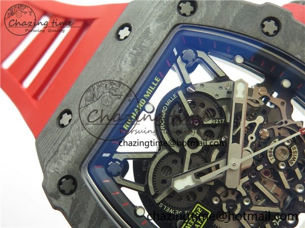 Soft RM035-02 Real NTPT ZF All in One movement 1:1 Best Edition Skeleton Dial on Red Rubber Strap V 9388