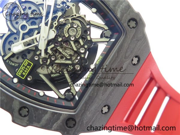 Soft RM035-02 Real NTPT ZF All in One movement 1:1 Best Edition Skeleton Dial on Red Rubber Strap V 9388