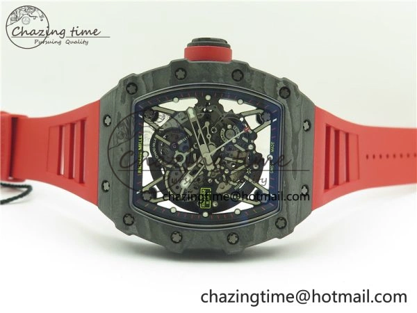 Soft RM035-02 Real NTPT ZF All in One movement 1:1 Best Edition Skeleton Dial on Red Rubber Strap V 9388