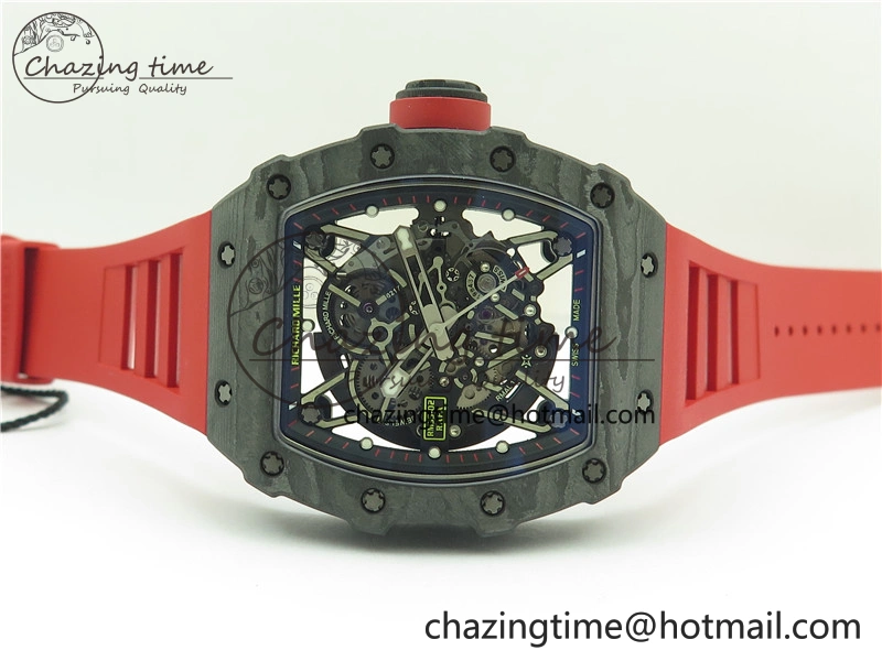 Soft RM035-02 Real NTPT ZF All in One movement 1:1 Best Edition Skeleton Dial on Red Rubber Strap V 9388
