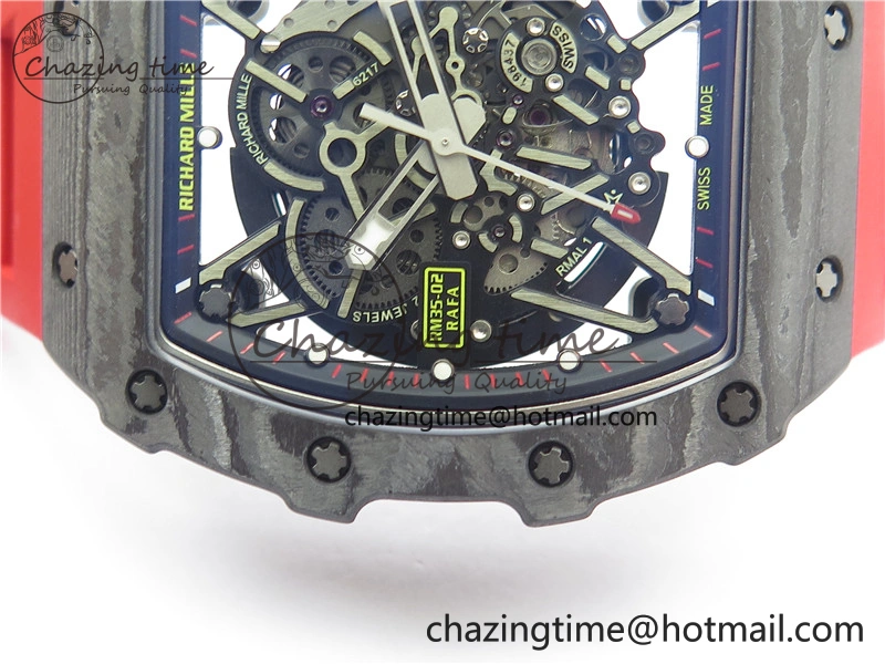 Soft RM035-02 Real NTPT ZF All in One movement 1:1 Best Edition Skeleton Dial on Red Rubber Strap V 9388