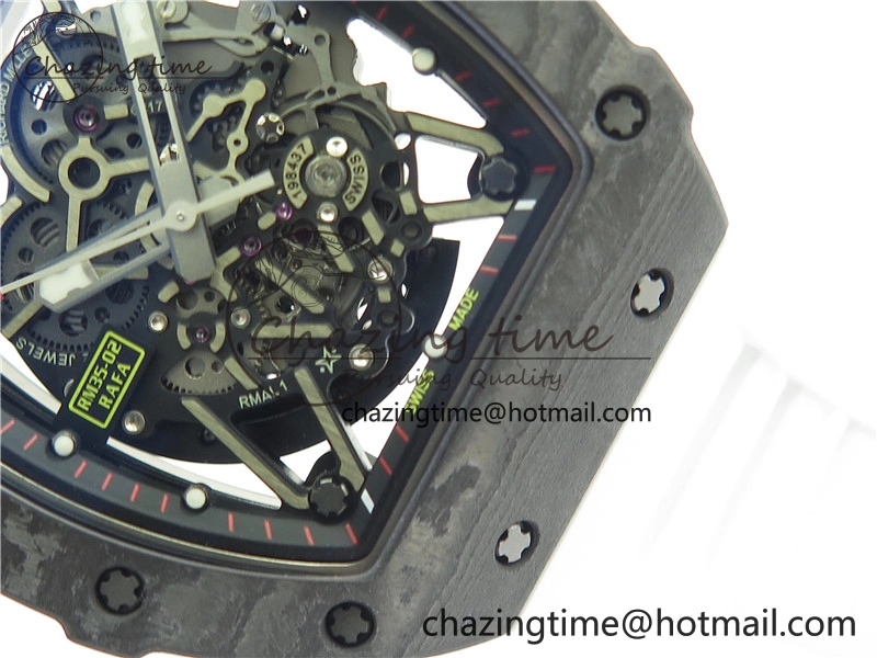 Functional RM035-02 Real NTPT ZF All in One movement 1:1 Best Edition Skeleton Dial on White Rubber Strap V 9389