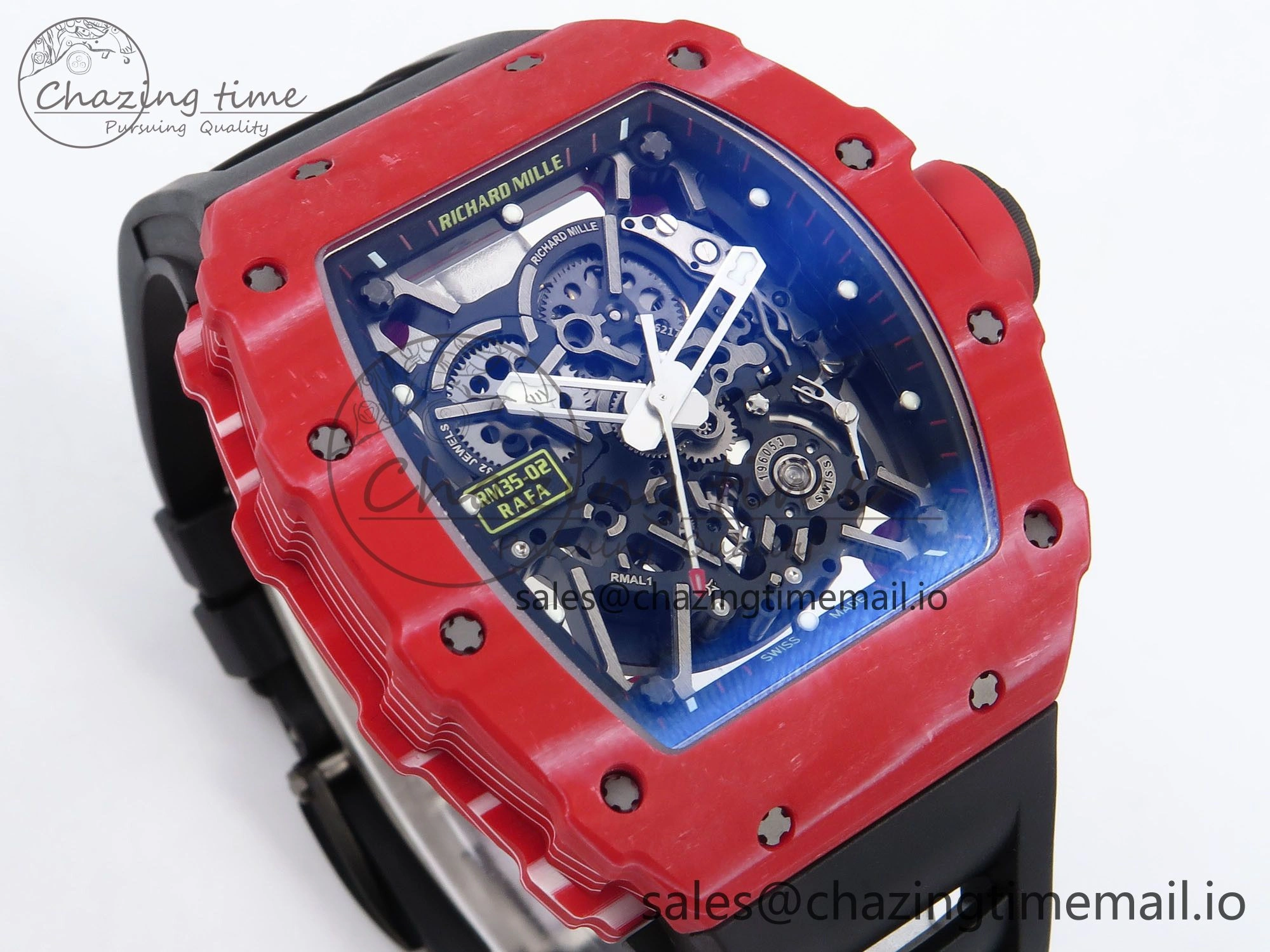 RM035-02 Red NTPT ZF 1:1 Best Edition Skeleton Dial on Black Rubber Strap RMAL1 Super Clone V Lightweight 9264