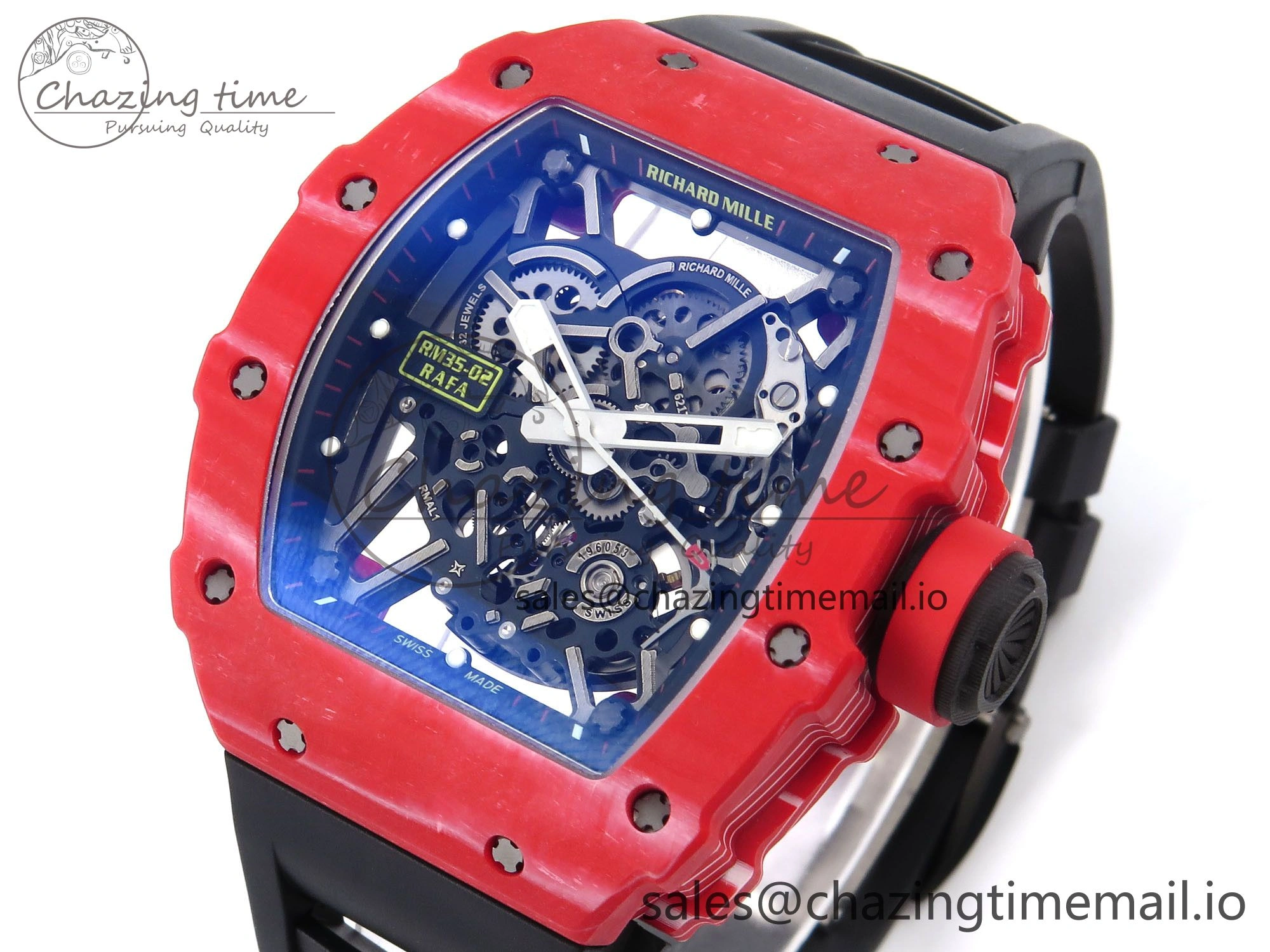 RM035-02 Red NTPT ZF 1:1 Best Edition Skeleton Dial on Black Rubber Strap RMAL1 Super Clone V Lightweight 9264