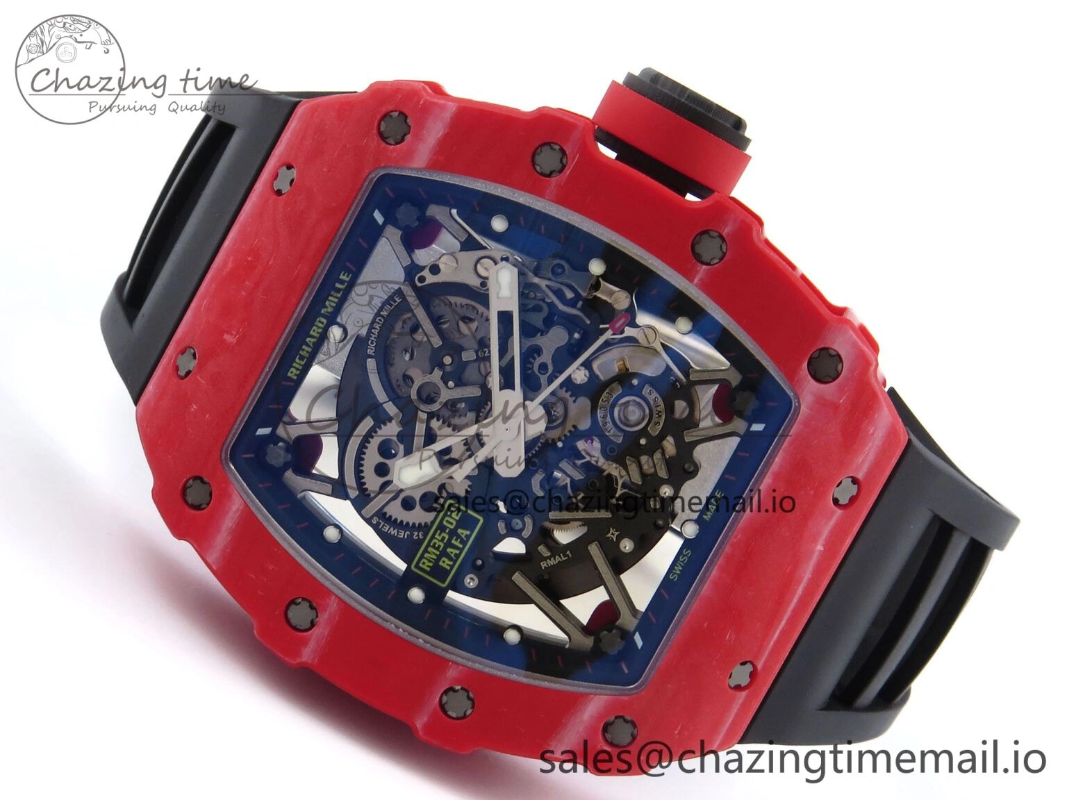 RM035-02 Red NTPT ZF 1:1 Best Edition Skeleton Dial on Black Rubber Strap RMAL1 Super Clone V Lightweight 9264