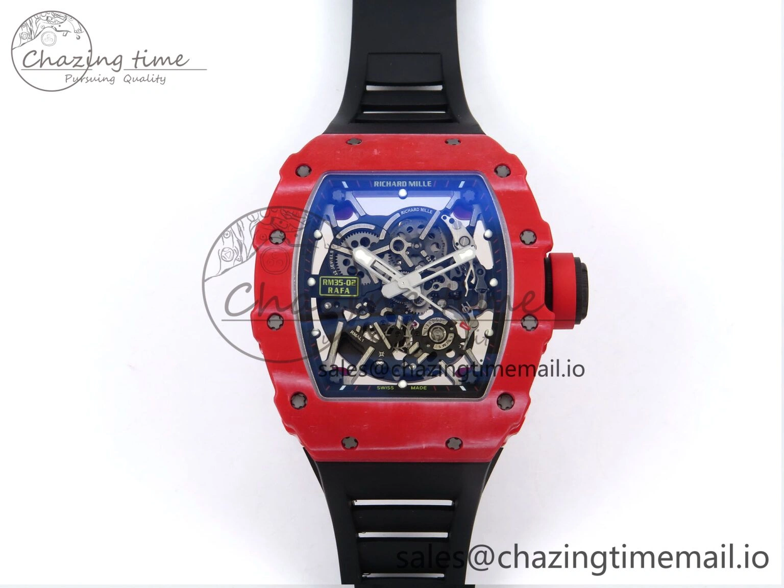 RM035-02 Red NTPT ZF 1:1 Best Edition Skeleton Dial on Black Rubber Strap RMAL1 Super Clone V Lightweight 9264
