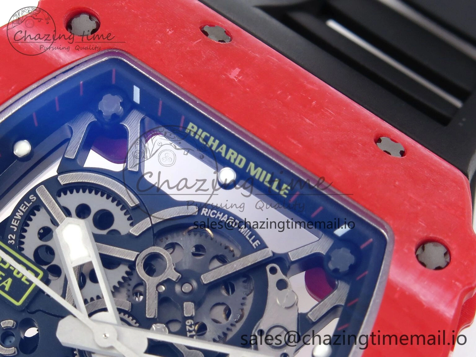 RM035-02 Red NTPT ZF 1:1 Best Edition Skeleton Dial on Black Rubber Strap RMAL1 Super Clone V Lightweight 9264