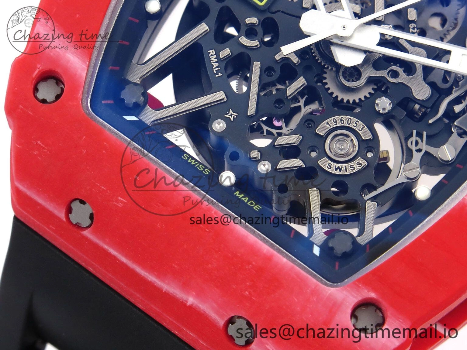 RM035-02 Red NTPT ZF 1:1 Best Edition Skeleton Dial on Black Rubber Strap RMAL1 Super Clone V Lightweight 9264