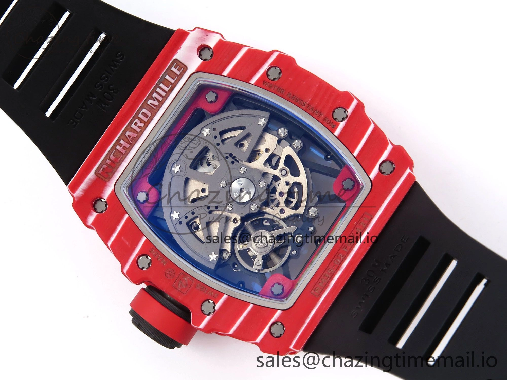 RM035-02 Red NTPT ZF 1:1 Best Edition Skeleton Dial on Black Rubber Strap RMAL1 Super Clone V Lightweight 9264