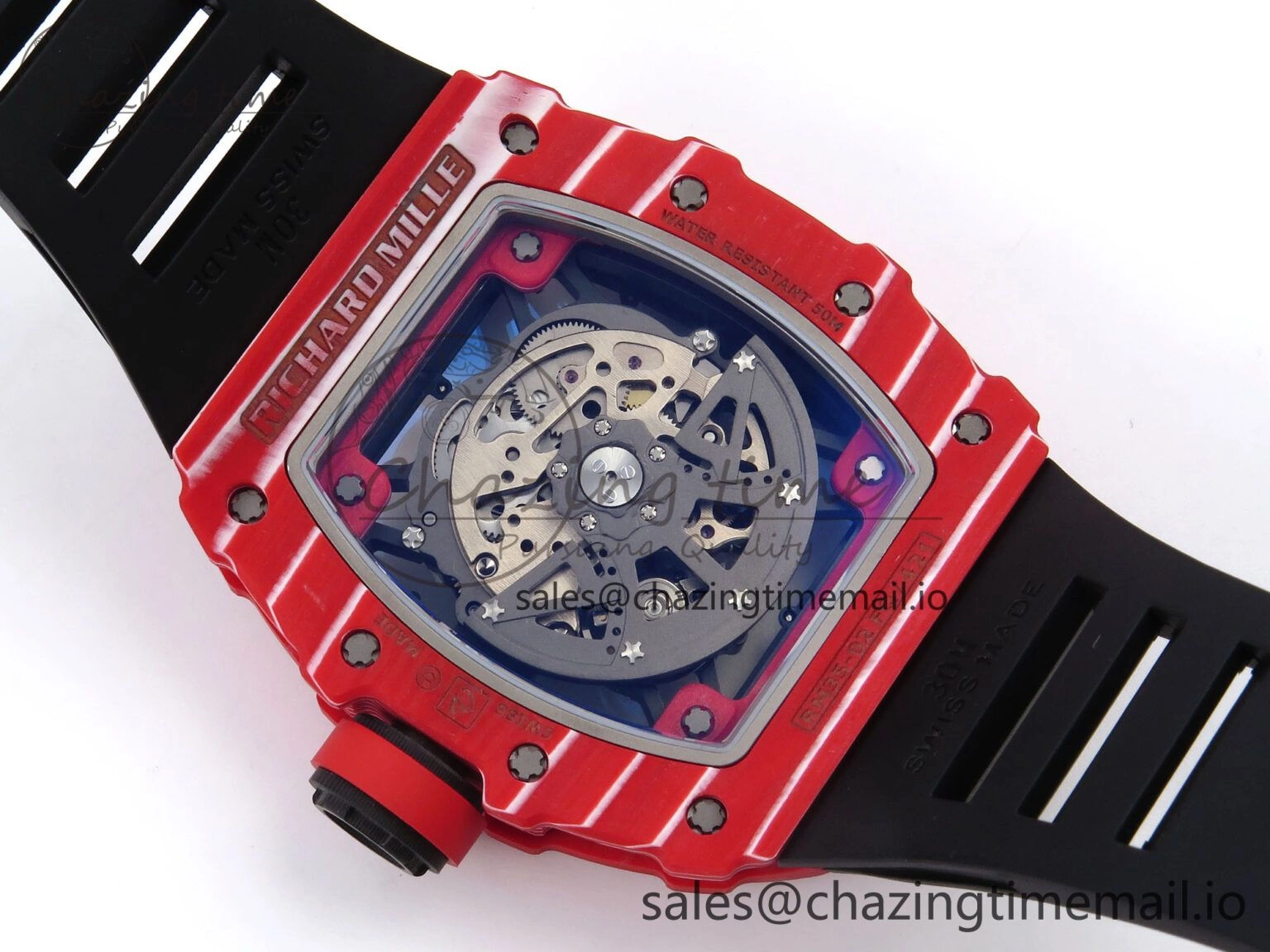 RM035-02 Red NTPT ZF 1:1 Best Edition Skeleton Dial on Black Rubber Strap RMAL1 Super Clone V Lightweight 9264