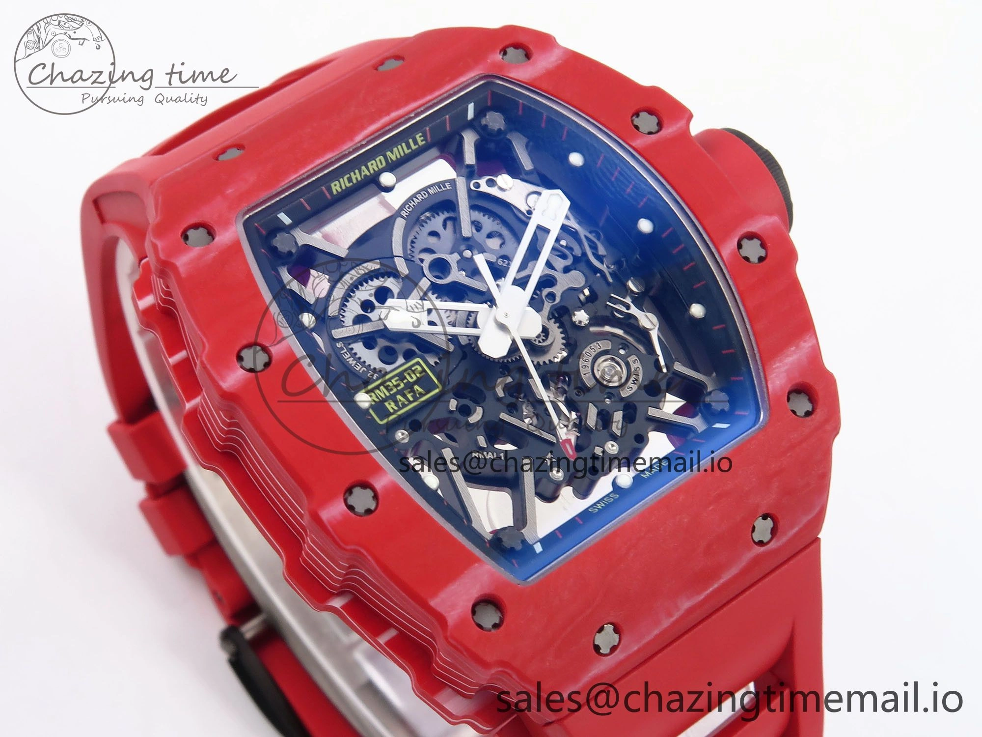 RM035-02 Red NTPT ZF 1:1 Best Edition Skeleton Dial on Red Rubber Strap RMAL1 Super Clone V ModernLook 9266