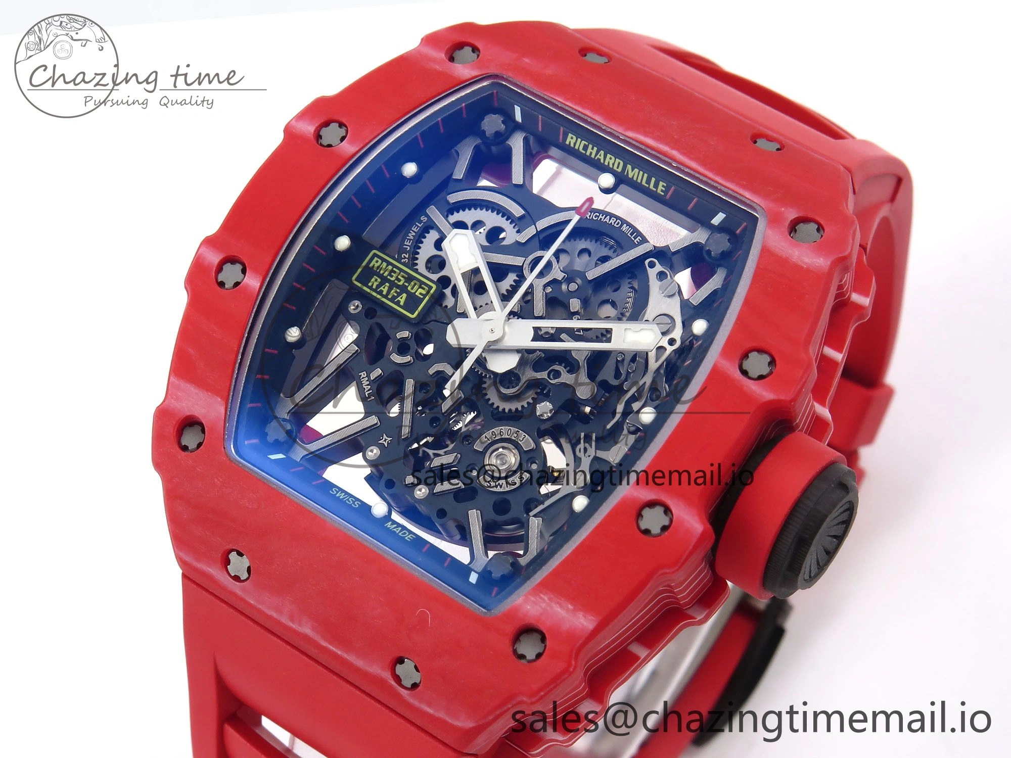 RM035-02 Red NTPT ZF 1:1 Best Edition Skeleton Dial on Red Rubber Strap RMAL1 Super Clone V ModernLook 9266