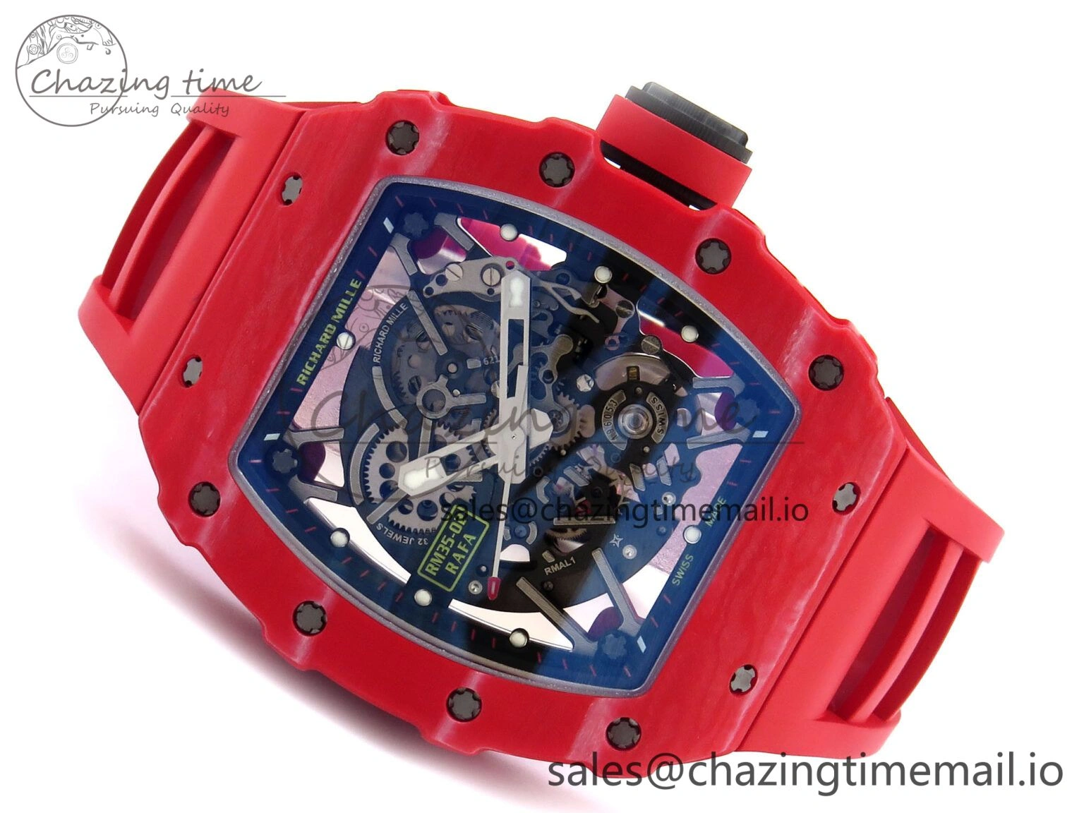 RM035-02 Red NTPT ZF 1:1 Best Edition Skeleton Dial on Red Rubber Strap RMAL1 Super Clone V ModernLook 9266