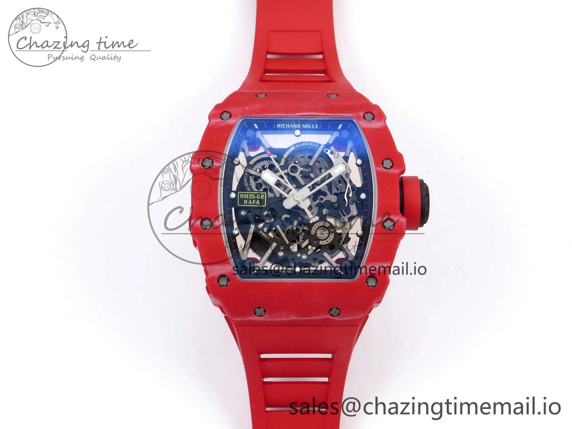 RM035-02 Red NTPT ZF 1:1 Best Edition Skeleton Dial on Red Rubber Strap RMAL1 Super Clone V ModernLook 9266