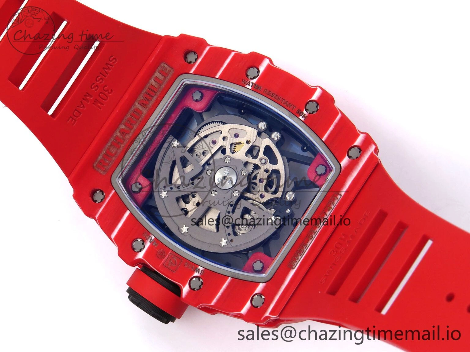 RM035-02 Red NTPT ZF 1:1 Best Edition Skeleton Dial on Red Rubber Strap RMAL1 Super Clone V ModernLook 9266