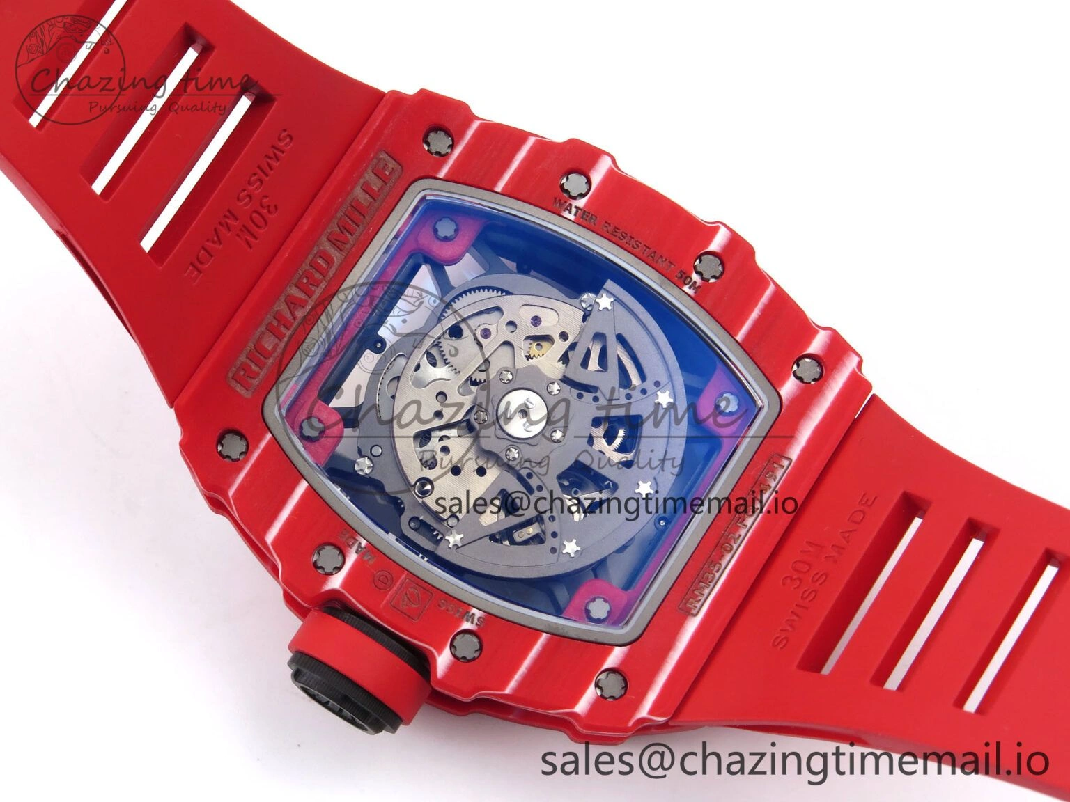 RM035-02 Red NTPT ZF 1:1 Best Edition Skeleton Dial on Red Rubber Strap RMAL1 Super Clone V ModernLook 9266