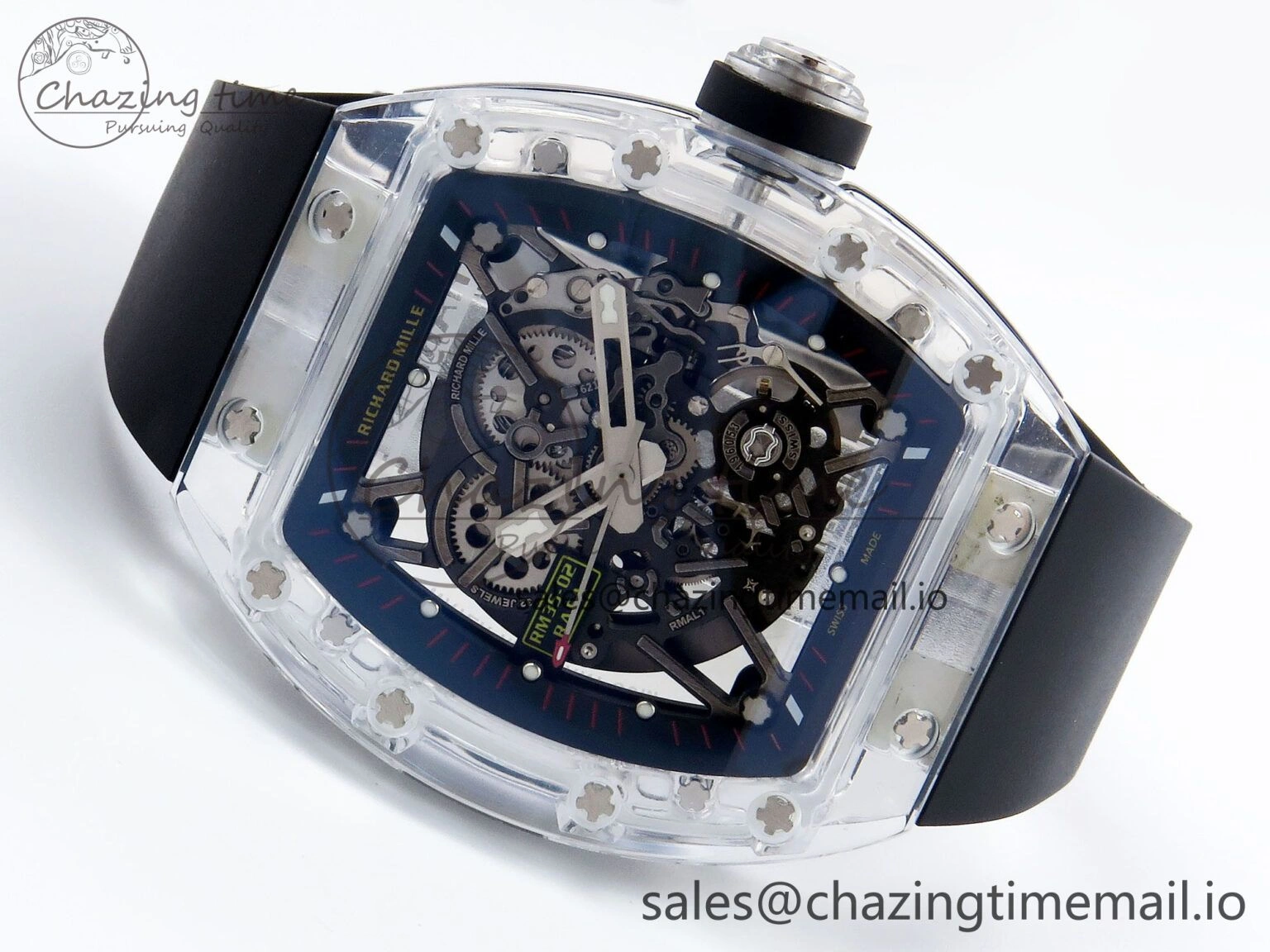 Bright RM035-02 Transparent RMF 1:1 Best Edition Skeleton Dial on Black Rubber Strap RMAL 9280