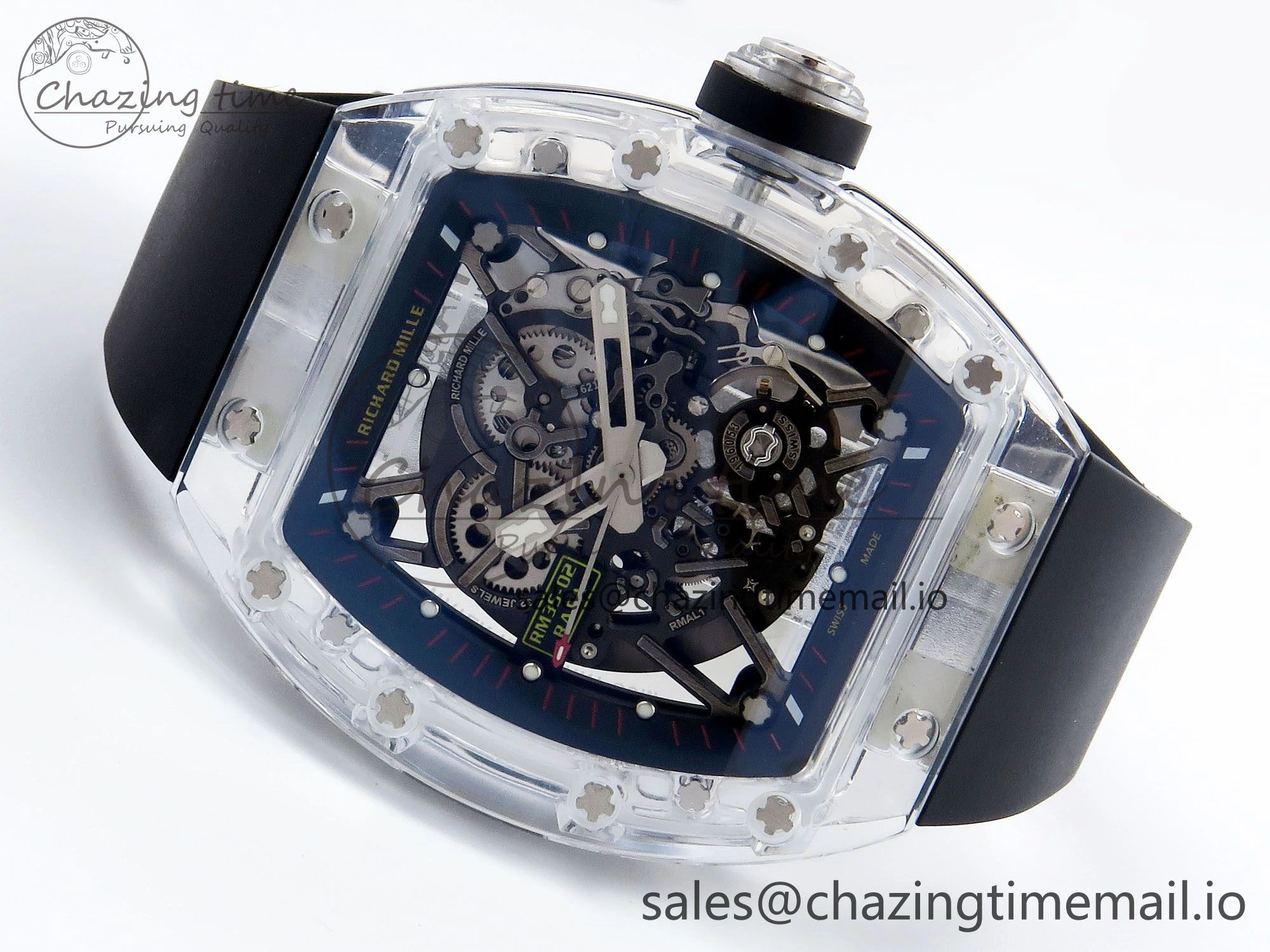 Bright RM035-02 Transparent RMF 1:1 Best Edition Skeleton Dial on Black Rubber Strap RMAL 9280