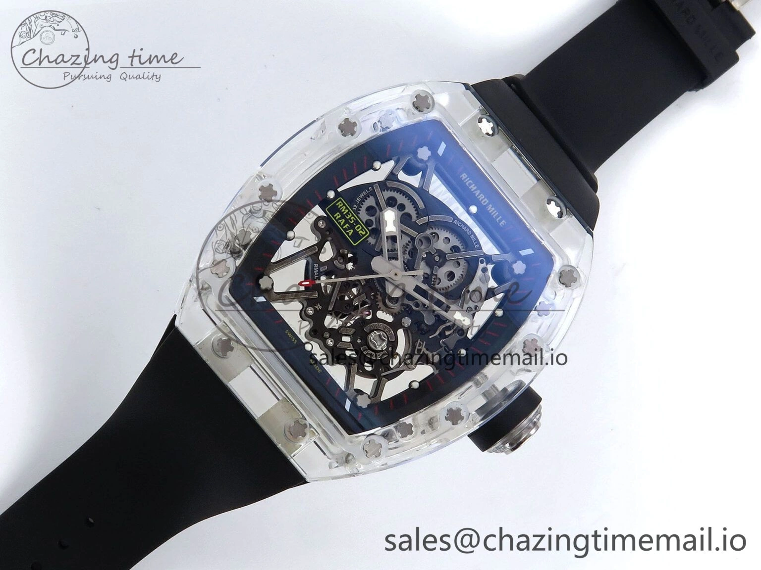 Bright RM035-02 Transparent RMF 1:1 Best Edition Skeleton Dial on Black Rubber Strap RMAL 9280