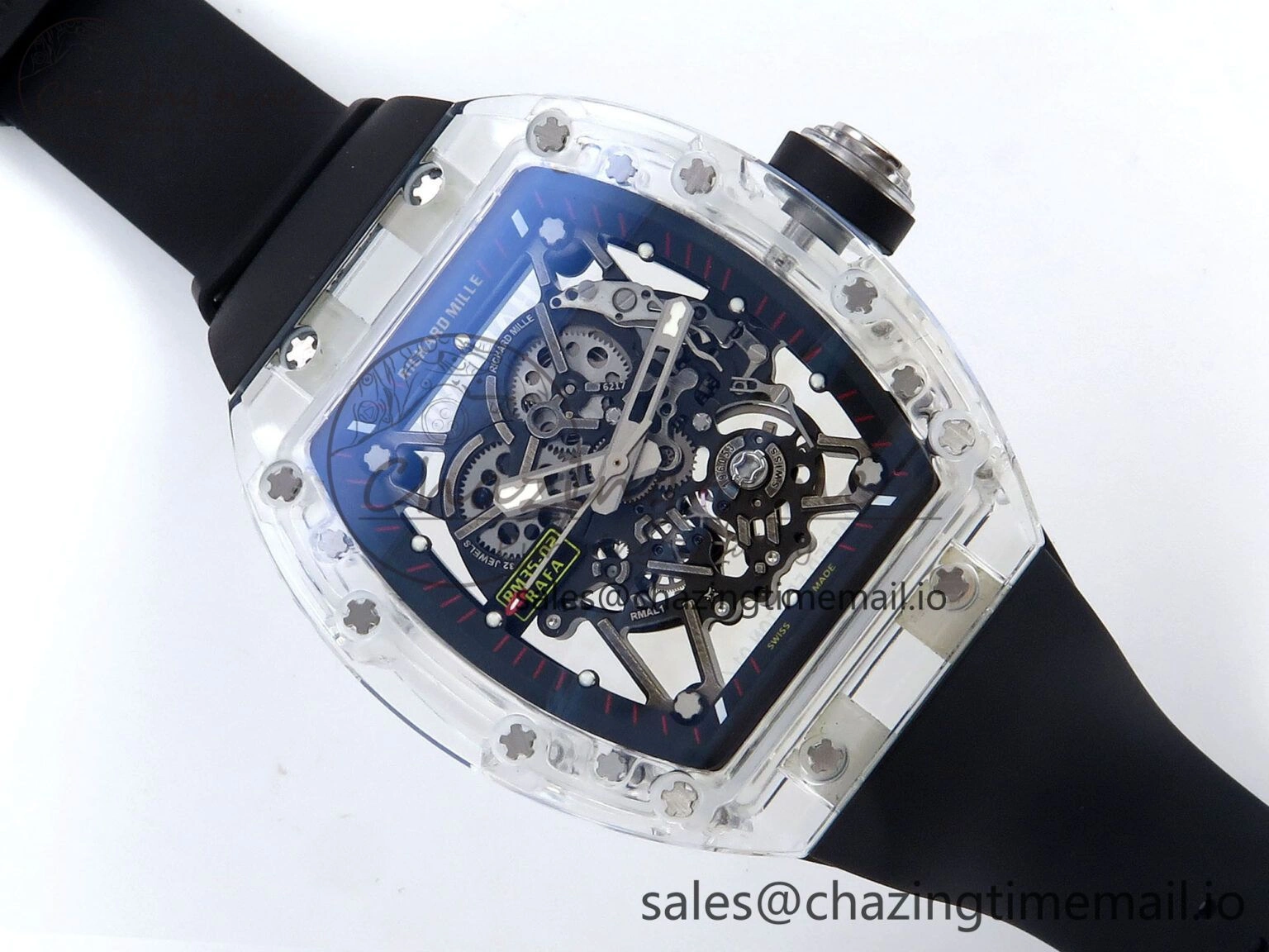 Bright RM035-02 Transparent RMF 1:1 Best Edition Skeleton Dial on Black Rubber Strap RMAL 9280